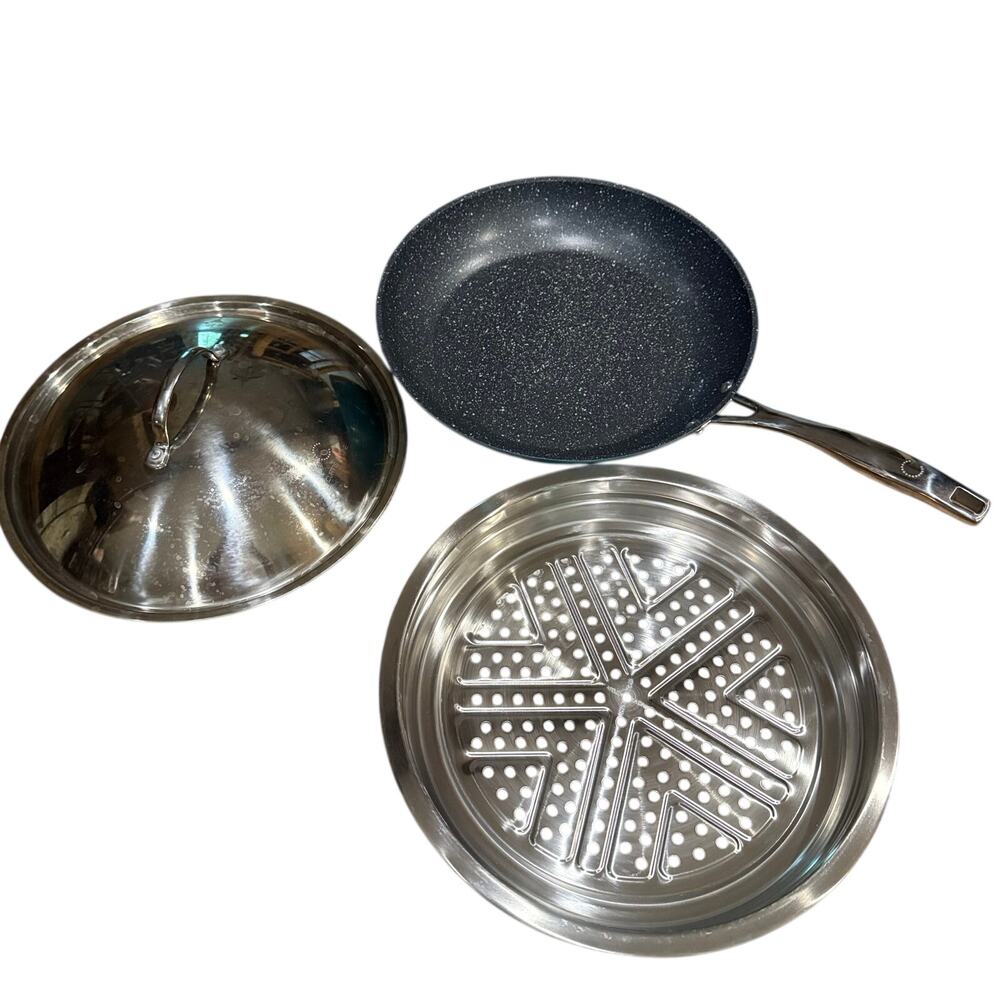 CURTIS STONE Everyday 12" Skillet Pan DURA PAN w/ Steamer & Lid Turquoise Blue